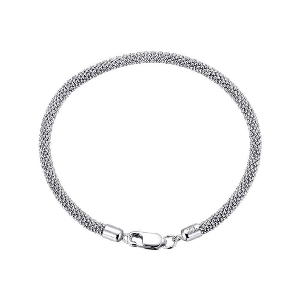 Italian 925 Sterling Silver 3.0mm Mesh Popcorn Chain Bracelet for Women